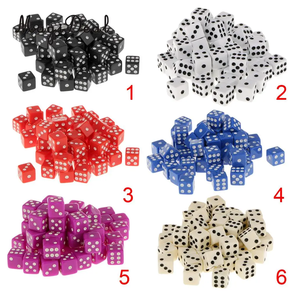 MagiDeal 12mm 50Pcs/Set Acrylic Six Sided Spot Dice for Table Game Party Games Dice Toys Gift 6Colors