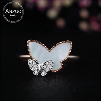 

Aazuo 18K Rose Gold Au750 Real Diamond Natural Shell Butterfly Ring For Women Engagement Wedding Real Gold