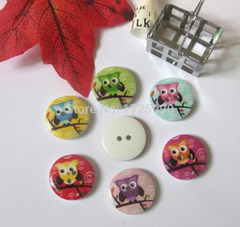 

80pcs 20mm Mix Printing owl pattern Wooden Buttons 2-hole Sewing buttons Crafts For Scrapbooking botones