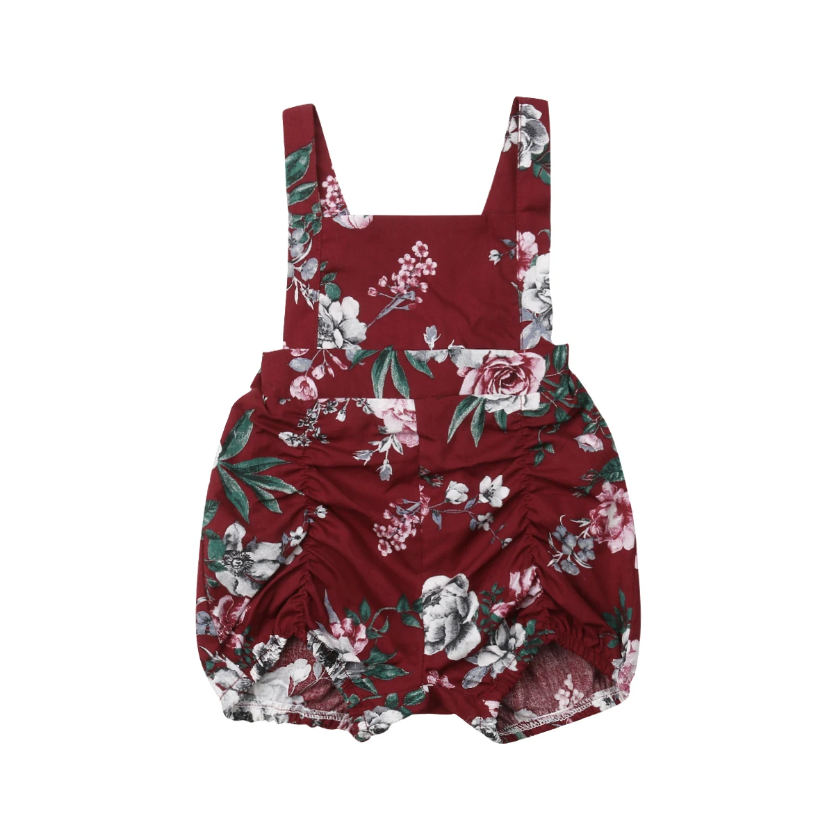 Emmaaby/Летний комбинезон с открытой спиной и цветочным принтом для новорожденных девочек комбинезон одежды снаряжение - Цвет: Красный