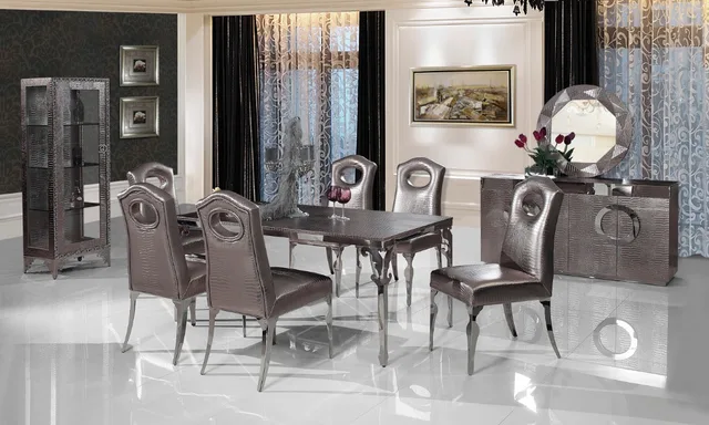 Stainless Steel Dinning Table With Dining Room Set 6 Chairs Stainless Steel Dinning Table With Dining Room Set 6 Chairs Leather Wine Cabinet