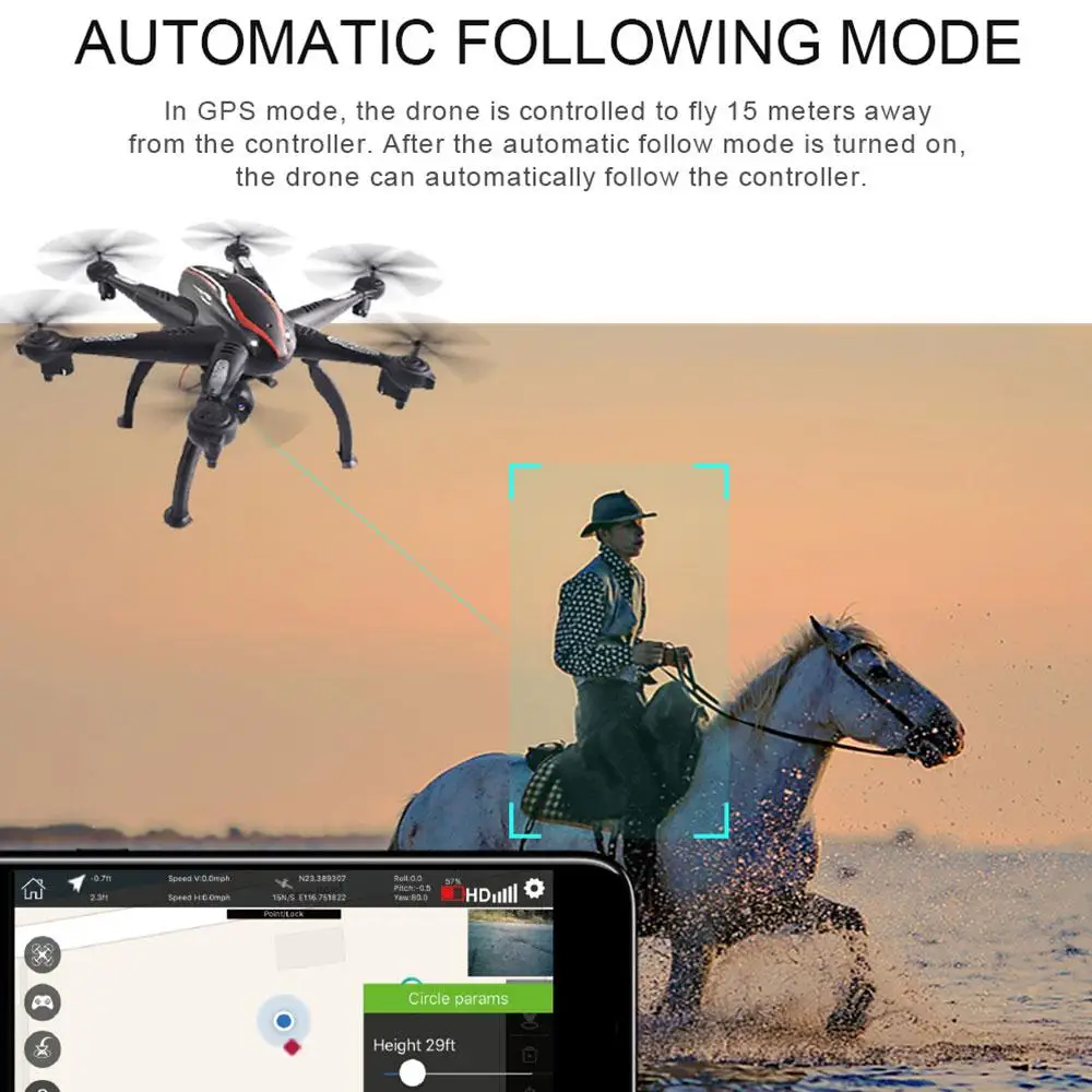 

RC 4CH 6-Axis Gyro Drone WIFI 2GPS 720P Wide Angle Follow LED Stable Gimbal Cool Gift Outdoor Performance Beginning Ability