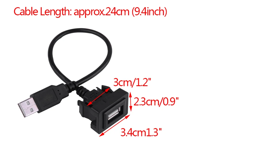 DWCX, новинка, 24 см, для автомобиля, черный пластик, металлическая приборная панель, заподлицо, для мужчин и женщин, удлинитель, встроенный USB кабель, UC-1, подходит для Toyota