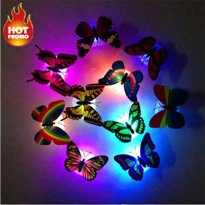  5pcs Colorful Changing Butterfly LED Night Light Lamp Home Room Party Removable Waterproof Non-toxic Room Decor C0430#30       04