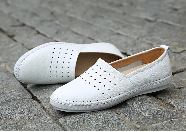 2019 Summer women flats genuine leather ballet flats shoes ladies cutout slip on tenis feminino loafers slipony shoes  (13)