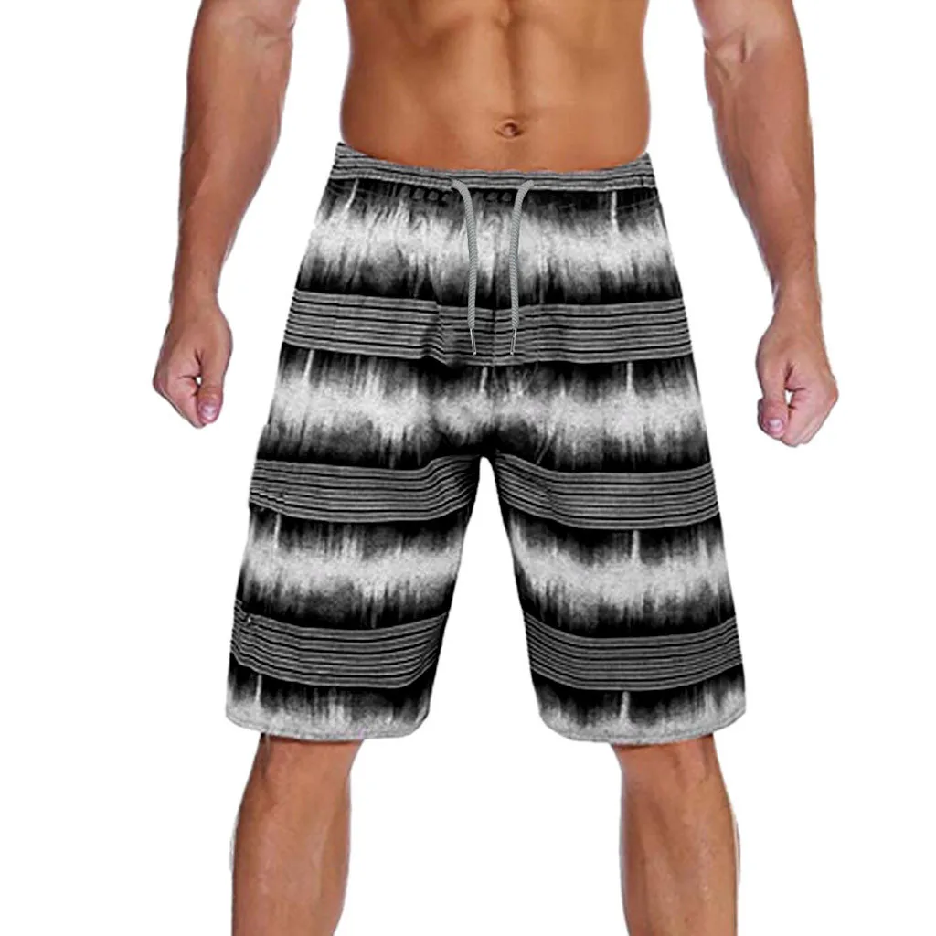 SAGACE, мужские пляжные шорты, быстросохнущие, модные, с полосками, пляжные, повседневные, мужские короткие брюки, шорты для плавания, пляжные шорты - Цвет: Черный