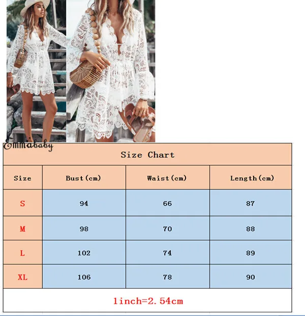 Women Holiday Beach Bikini Cover Up Hollow Lace Crocket Boho Casual Party Swimwear Mini Dress Bathing Suit Sundress