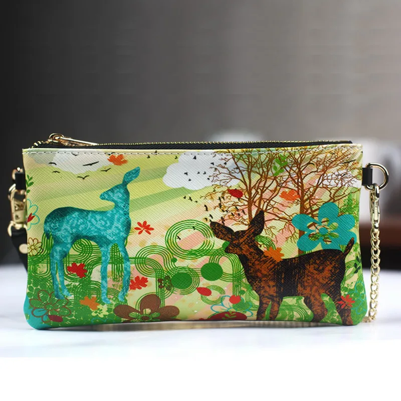 

new genuine leather bag printing hand bag special double zipper female chain handbags