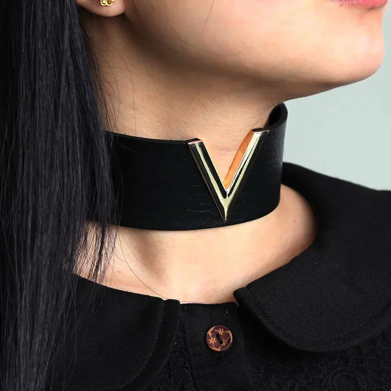 

Women Punk Handmade Jewelry V Metal Oversized 2018 Choker Leather Collar Bondage Harness Necklace Chockers Necklace Gift