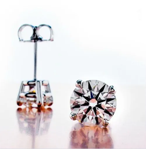 

2CT/Piece Real Sterling Silver Stud Earrings Round Four Prongs Lovely Diamond Stud Earrings For Women Wedding Jewellery