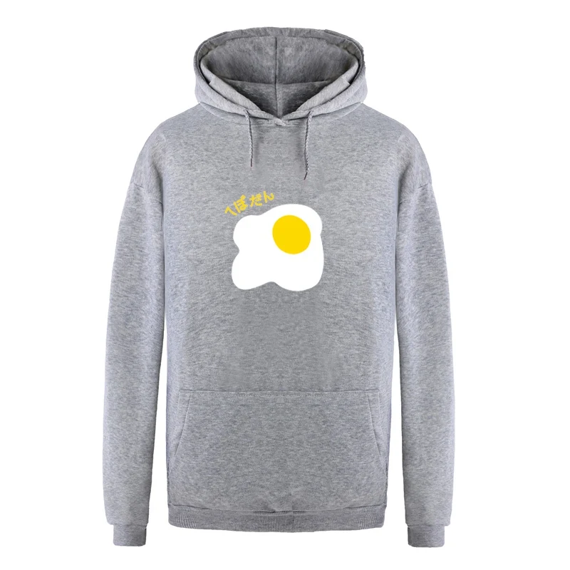 Men Hoodies Harajuku Fried Egg Printed Autumn Winter Fleece Hooded