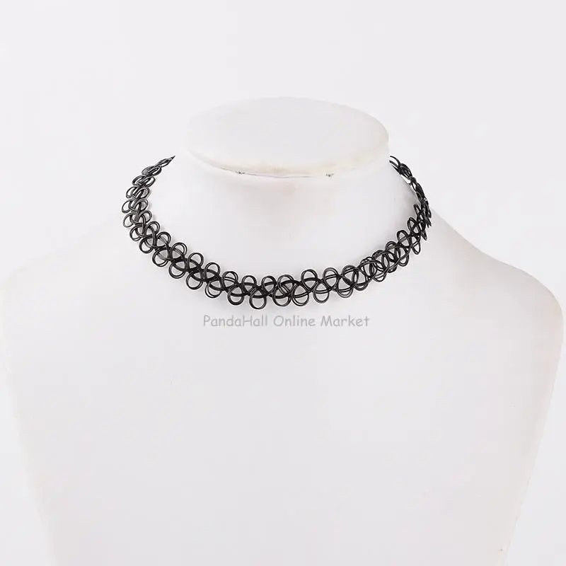 Braided Nylon Thread Stretch Tattoo Choker Necklaces, Black, 64mmin
