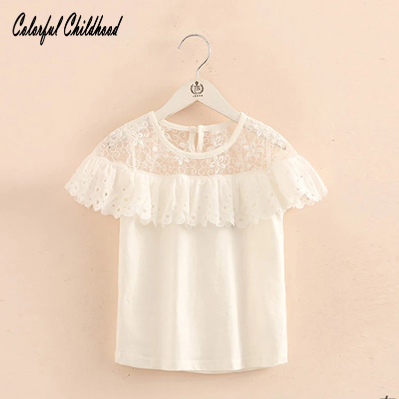 

Sweet princess baby girls lace shirt short-sleeve Cotton blouse children tops casual toddler baby clothing 2-10Yrs