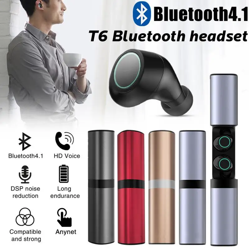 

T6 Binaural Bluetooth Headset Mini Wireless Earphone Sports Earplugs Invisible Noise Reduction Waterproof In-Ear TWS Earphones