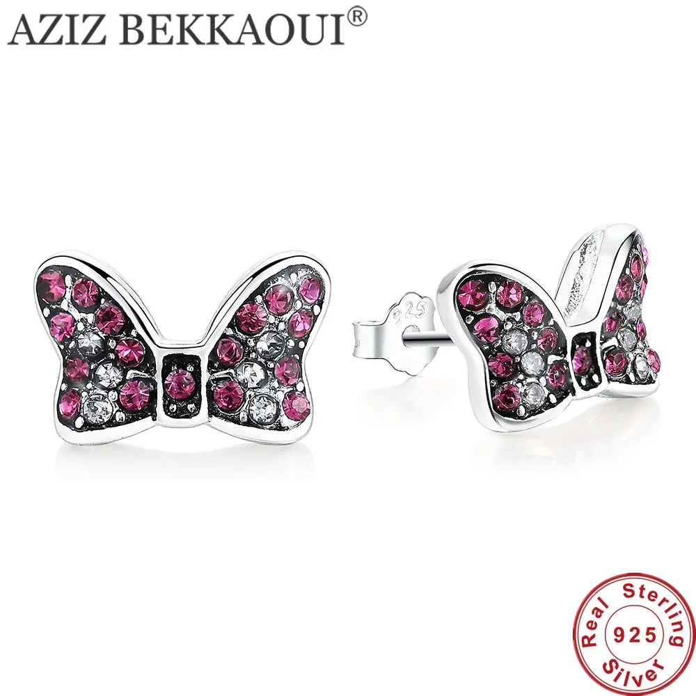 Стерлинговое Серебро 925 пробы Серьги-гвоздики красные хрустальные серьги в форме Минни для женщин милые серьги-гвоздики для девочек на День святого Валентина