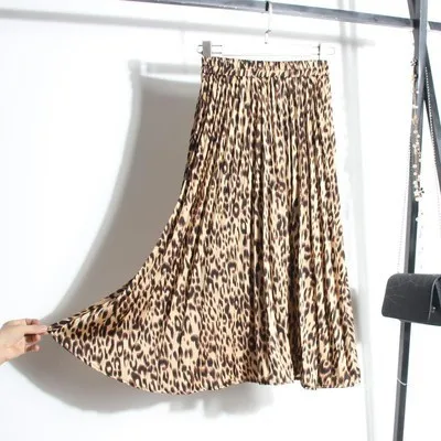 Wixra стильная плиссированная юбка с высокой талией, леопардовые шифоновые женские юбки, хит - Цвет: Apricot
