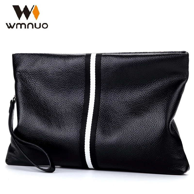 

Wmnuo Authentic Hand Bag Men Stripe Real Leather Cowhide Clutches Male Pouch Wallet Designer Envelope Bag Korean Edition Hot