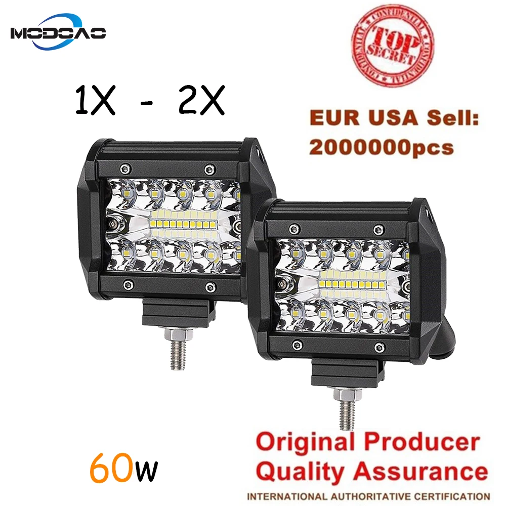 

Modoao 4 inch LED Work Light Bar 60W Bulb Spot Flood Lights 12V 24V for Trucks Fog Lamp Motorcycle Offroad Town Car ATV Boat SUV
