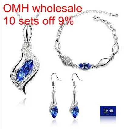 

OMH wholesale han edition 18kt white gold crystals fashion Earrings, necklace and bracelet "" Women girls gift Jewelry sets TZ03