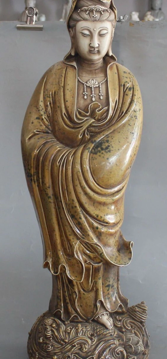 

28" Marked Chinese DeHua Porcelain stand Kwan-yin Bodhisattva Goddess Statue