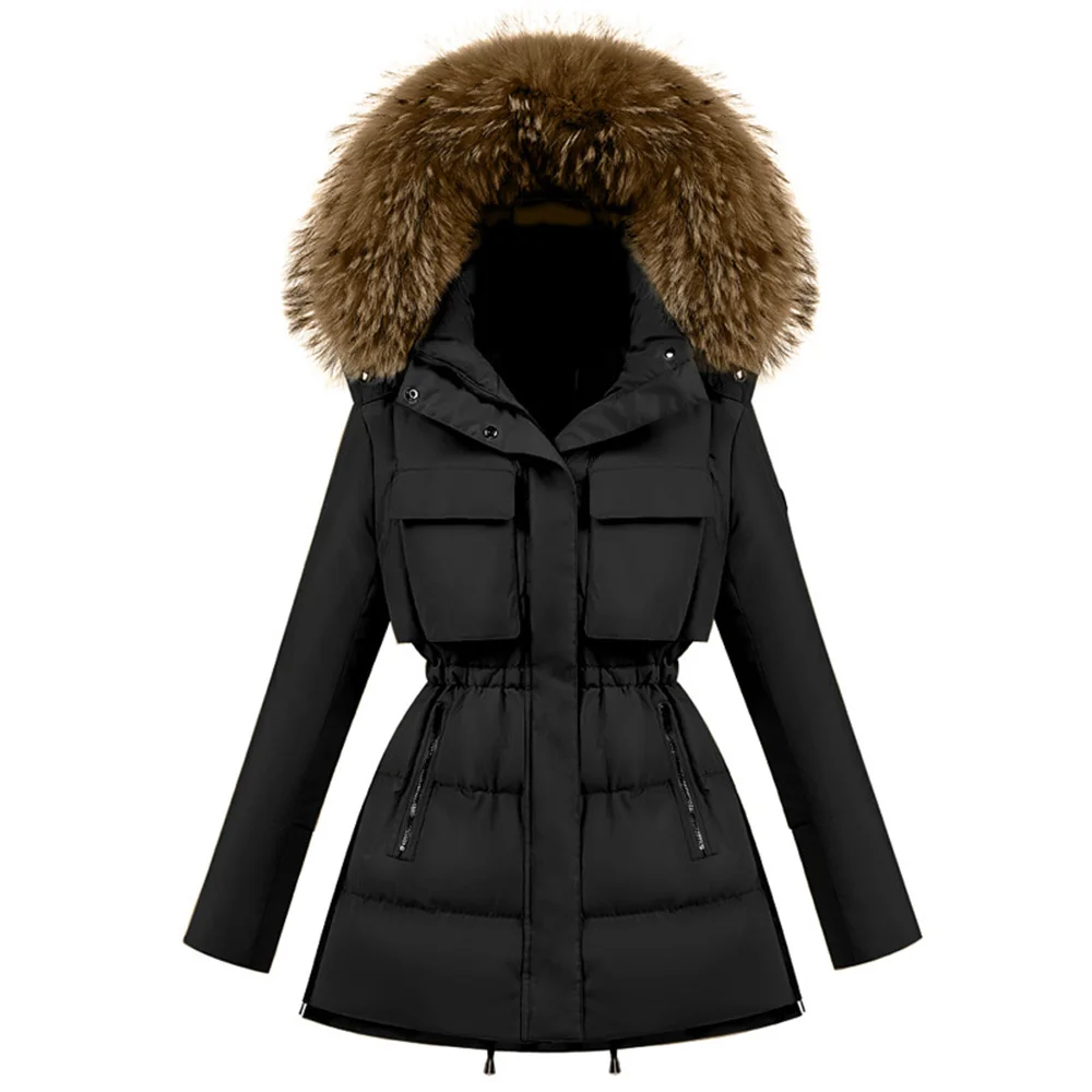 Модная куртка с капюшоном и воротником из искусственного меха; толстая хлопковая стеганая куртка; парка; длинное пуховое пальто; M-2XL Размер