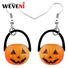 WEVENI akrylowe Halloween uśmiech dyni kolczyki dynda spadek nowy długi prezent roślin biżuteria dla kobiet dziewczyn kobiet prezent hurtownie