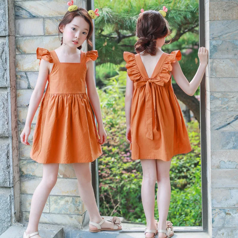 Girls summer party dresses orange kids costume princess toddler girls