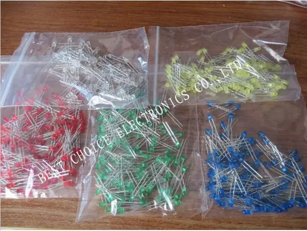 

500Pcs/lot 3MM LED Diode Kit Mixed Color Red Green Yellow Blue White for arduino