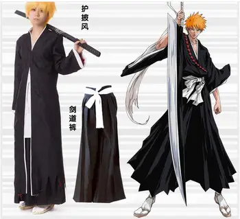 

Japanese Anime cosplay costumes Bleach Costume Kurosaki cloak kimono robe Halloween cosplay costume