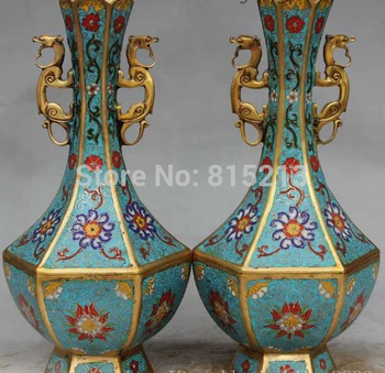 

bi001070 Chinese Palace Cloisonne Enamel Bronze Gild Dragon Unicorn Statue Pot Vase Pair