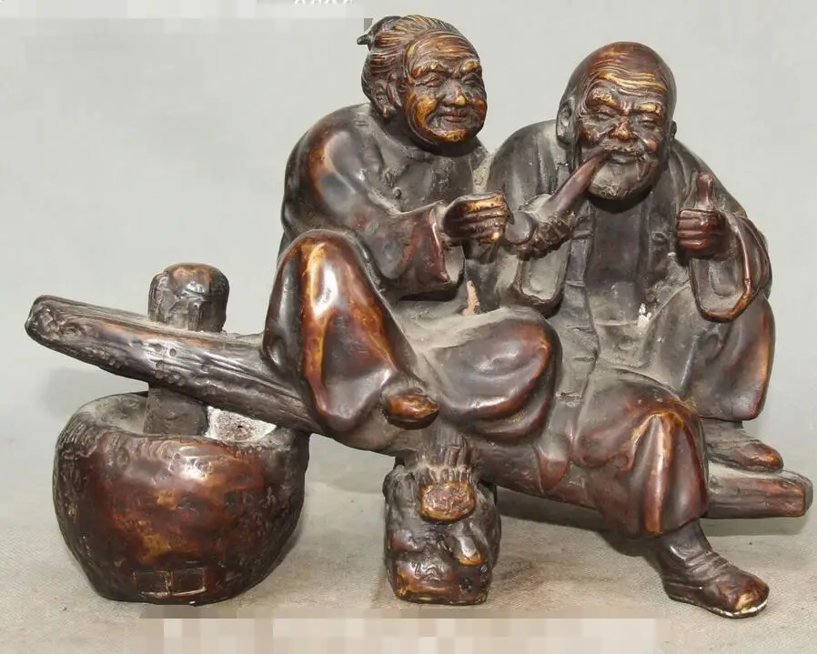11&quotChina Bronze Gilt Grandpa Grandma Old Man Woman Fall In Love Happiness Statue | Дом и сад