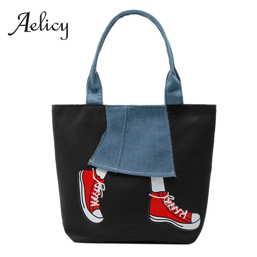 

Aelicy Students Casual Printed Shoulder Bag Female Quality Canvas Foldable Shopping Bag Large Capacity Teenage Girls Handbag
