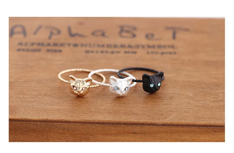 

New Arrival Creative Cute Little Cat Ring Weave mental Simple Style Crystal Mosaic Women Girl Daily Accessory Fashion Jewelry