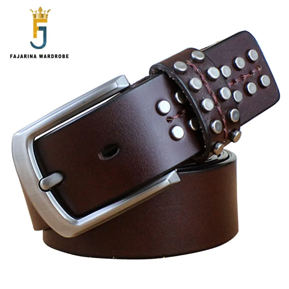 FAJARINA Unisex Fashion Leisure Rivet Punk Quality Genuine Leather Belts Retro Style Cow Skin Unique Design Cow Belt N17FJ150