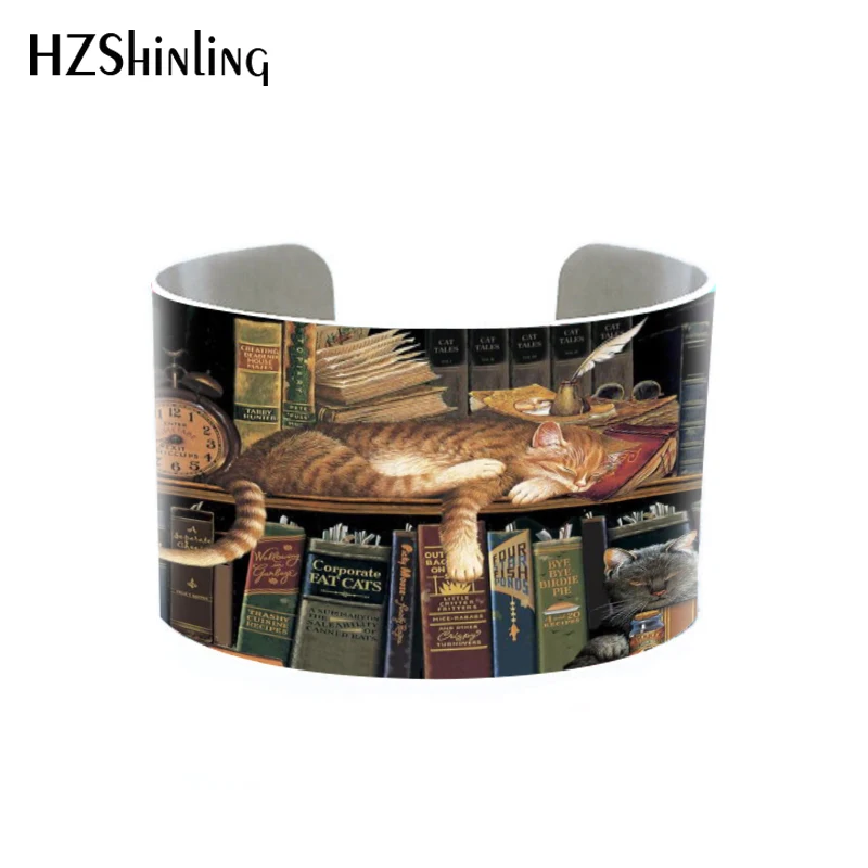 

2018 Trendy Jewelry Men's Cuff Vintage Books Adjustable Cuffs Metal Silver Bangle Old Library Book Bracelet Single Gifts