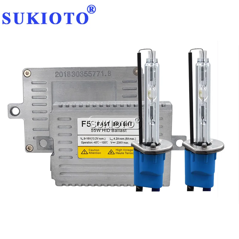 SUKIOTO 55W 5500K Fast Bright Car Headlight HID Kit Xenon H1 H7 H11 HB3 HB4 9012 D2H HID Replacement Bulb 55W F5 HID Ballast Kit (4)