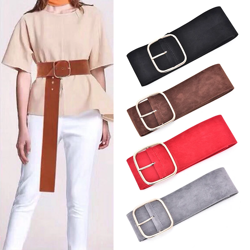 NEW Women Down Coat Wide Belts Girls Long Gold Pin Buckle Sweater Bundle Waist Skirt Waistband Velvet Soft Strap Belt