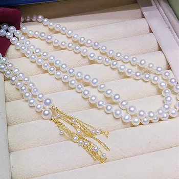 

100% Freshwater pearl sweater chain long small beads to wear a variety of light long 34inch fine jewelry