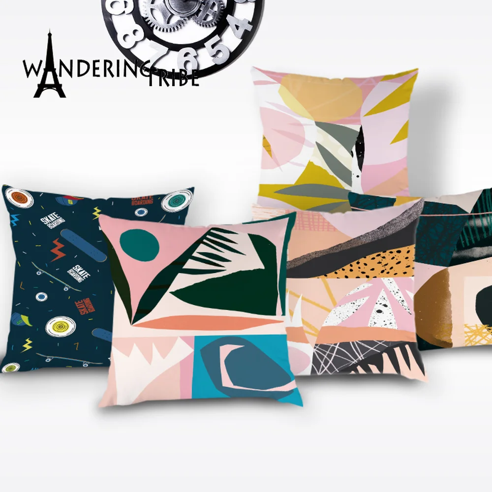 

Art Nouveau Abstract Pillow Cases Splice Colorful Pink Pattern Cushion Cover Car Bohemian Decorative Cushions Covers Cojin Case