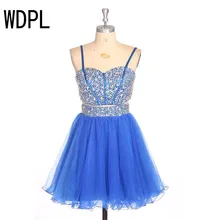 WDPL 2016 Echt Bild Kristall Kurze Cocktailkleider 2 Stücke Abendkleid Shiny Perlen Strass Formales Abend-kleid