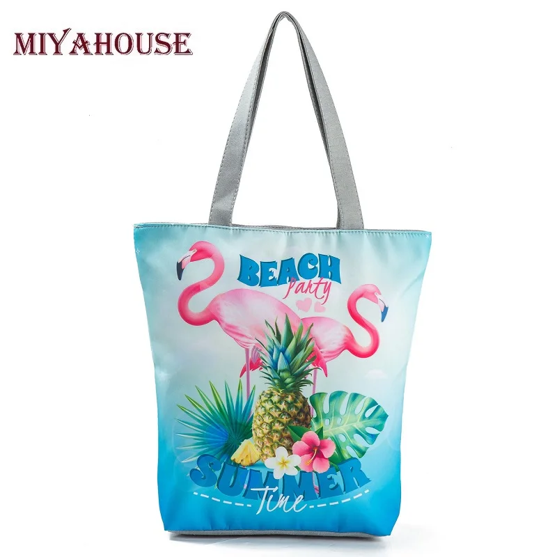 

Miyahouse Flamingo Printed Tote Bag Casual Women Beach Bags Women Handbags Cartoon Shopping Bag Female Canvas Shoulder Bags