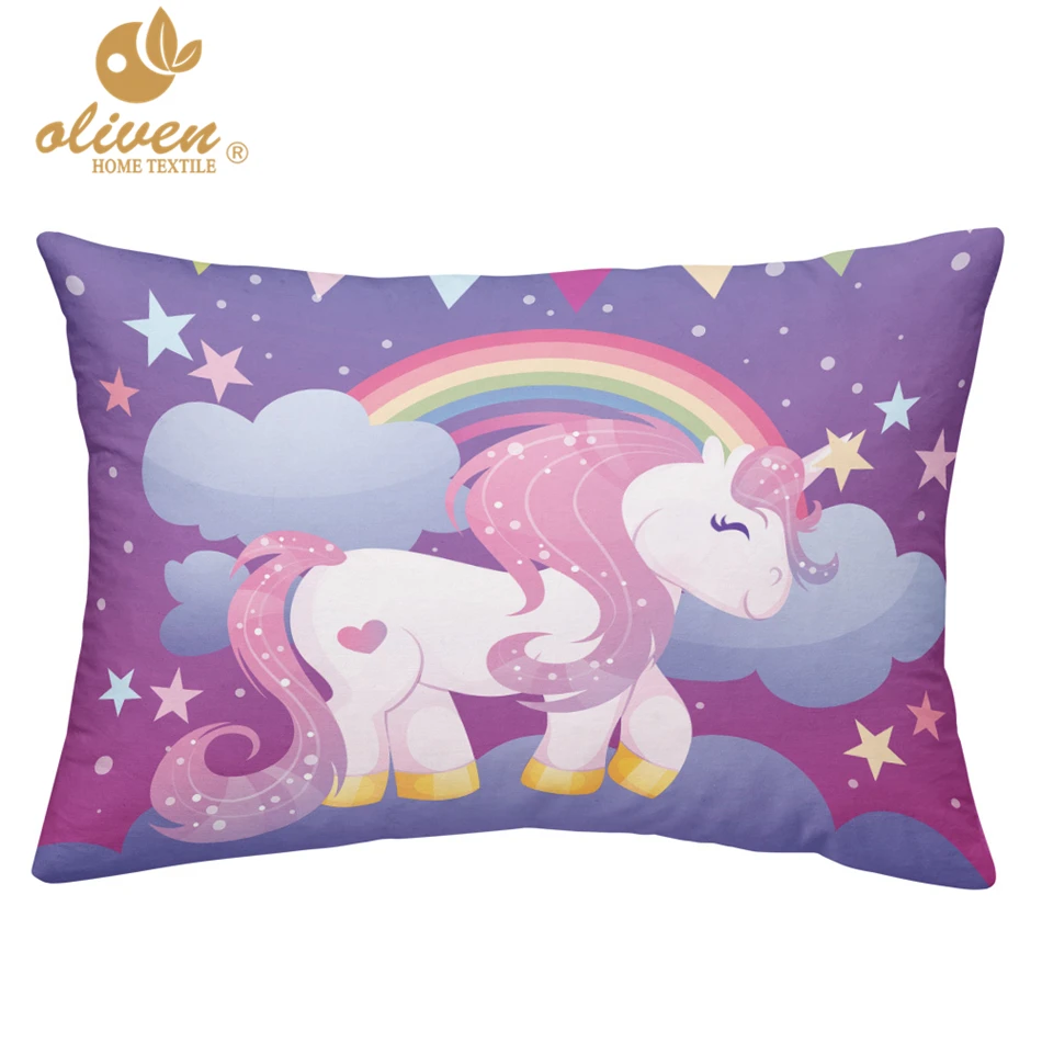 يونيكورن طقم سرير الأرجواني مصمم لحاف غطاء الكرتون قوس قزح الحيوان سرير مطبوع خط لفتاة الأميرة غرفة 3 قطعة الولايات المتحدة/الاتحاد الافريقي...