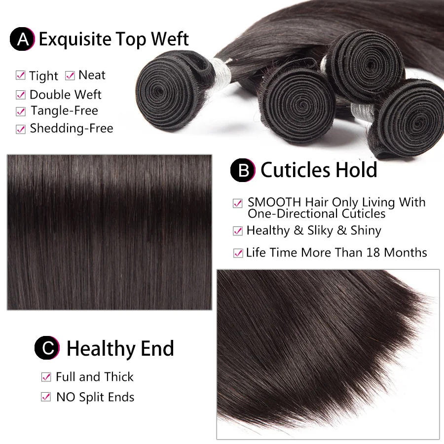 [ALIPOP] Straight Hair Brazilian Virgin Hair Weave Bundles Human Hair Bundles 10-28 Nature Black Color Hair Extension 1 Bundle (1)