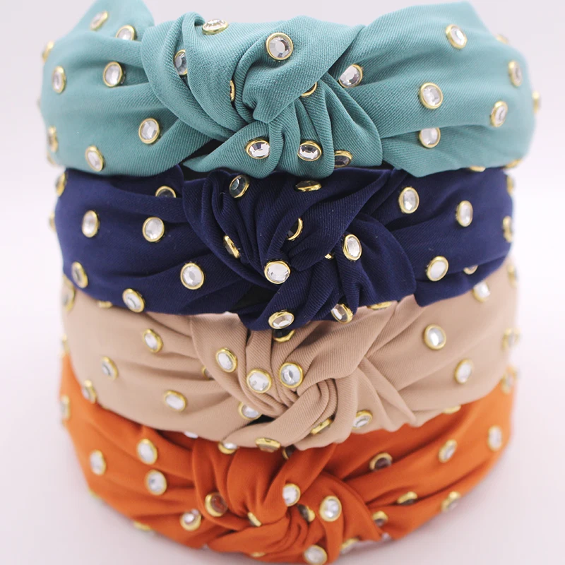 

Bohemian Cotton Knotted Hairband With Rhinestone Knot Headband Hair Accessories Hair Jewelry