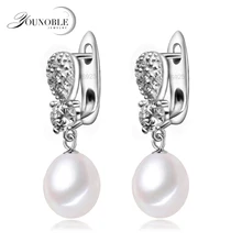 YouNoble real 925 silver earring with pearls for women drop freshwater pearl earrings jewelry wedding mom