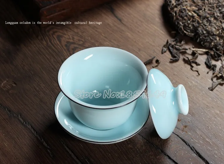 Китайский Longquan Celadon Gaiwan Китай Чай чашки и блюдца Чай ковша 130 мл национальным уровне мастер служить Чай чашки фарфор Чай горшок