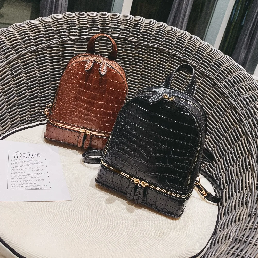 

Fashion Zipper Mini Back Pack Backpack Vintage Crocodile pattern PU Leather Small Backpacks For Women Female Shoulder Bag 575