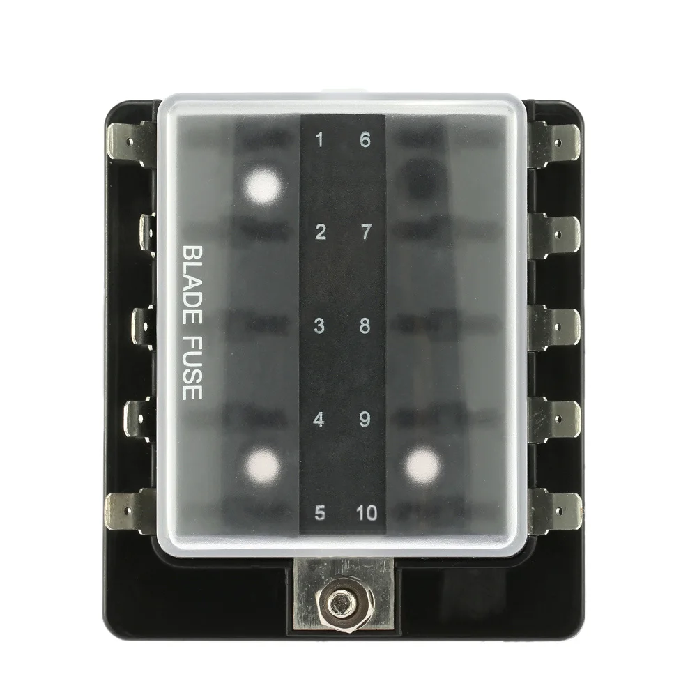 

10 Way Blade Fuse Box Holder with Plastic Cover for Car Boat Marine 12V 24V