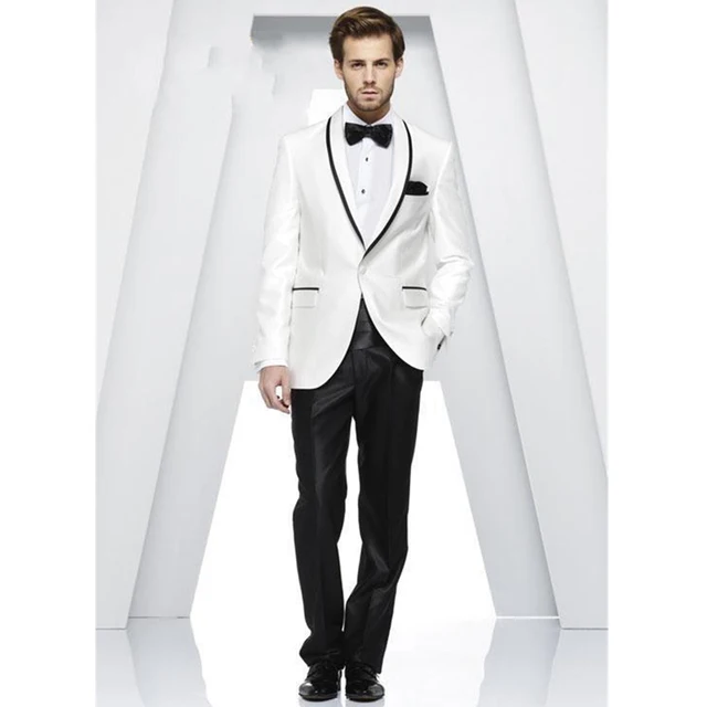 Blanco Negro Hombres Traje Novio Formal De La Boda Esmoquin Trajes Chaqueta Y Pantalones Del Arco Por Encargo En Trajes De Bodas Y Eventos