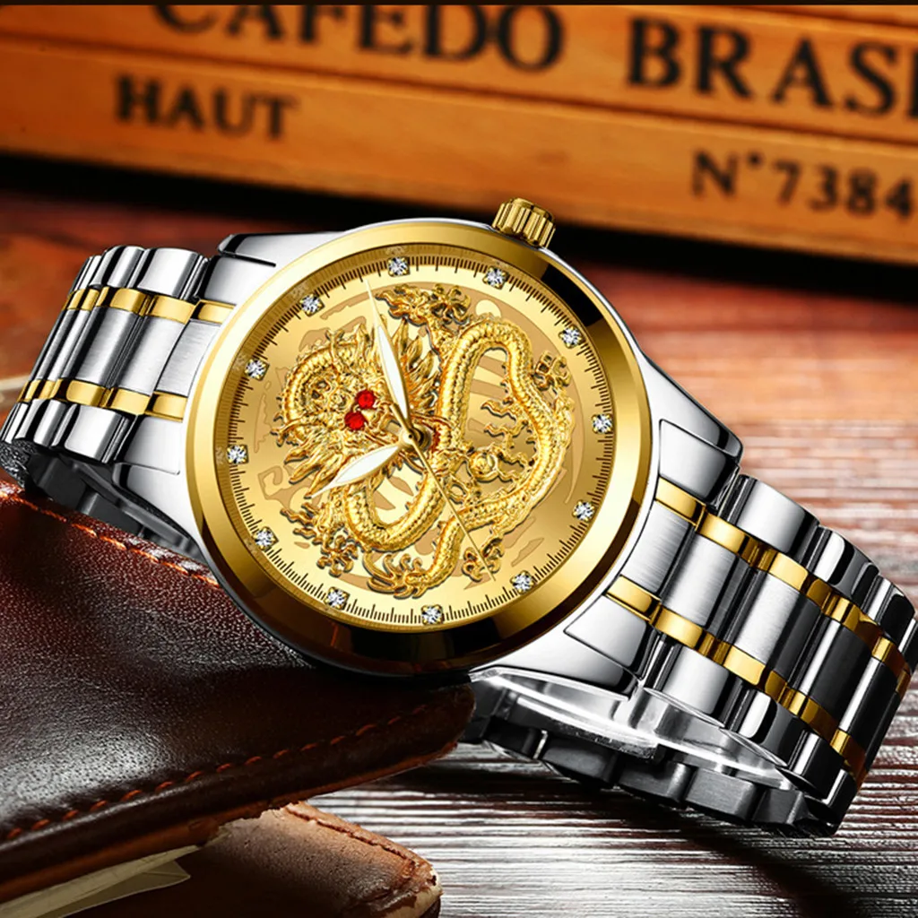 

Montre homme Luxury Gold Men watches Automatic Self-Wind Waterproof Dragon Face Full Solid Watch Wristwatch reloj hombre
